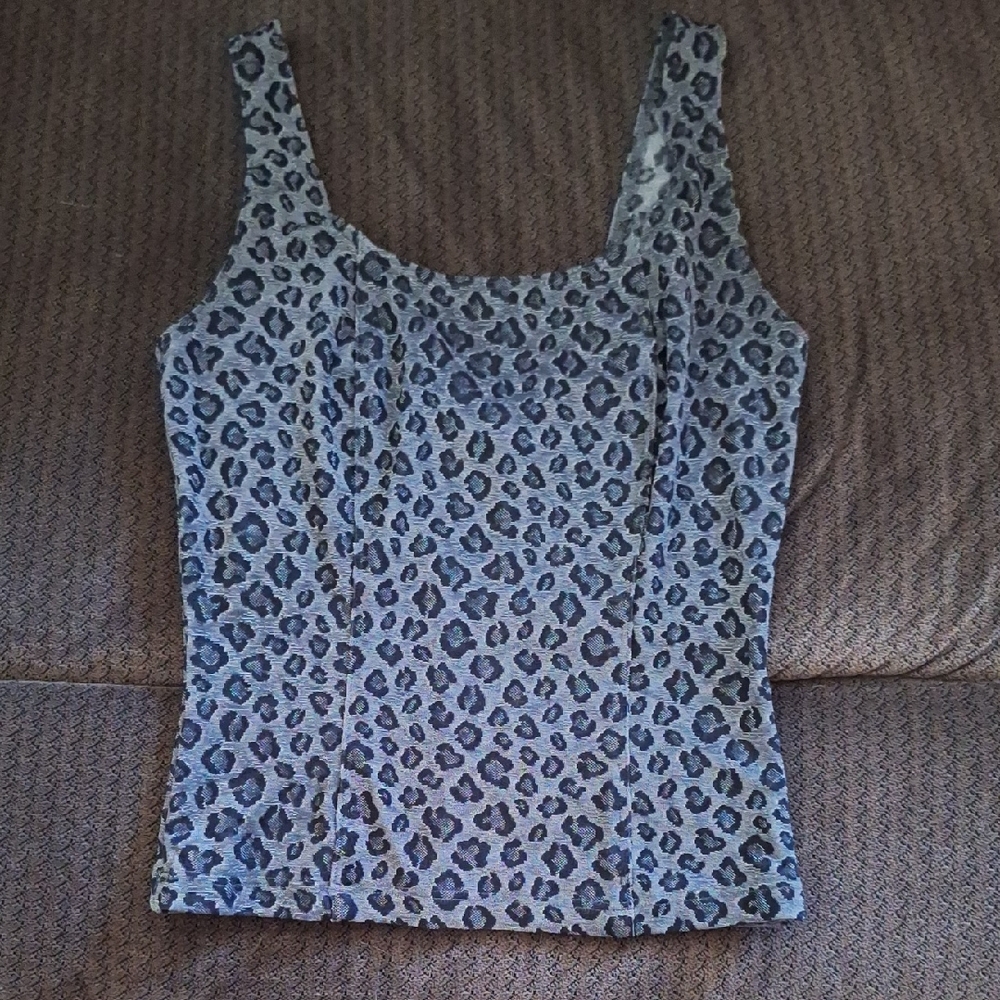 Vintage Joule Black and White Leopard Print Fitted Tank Top‎ Small